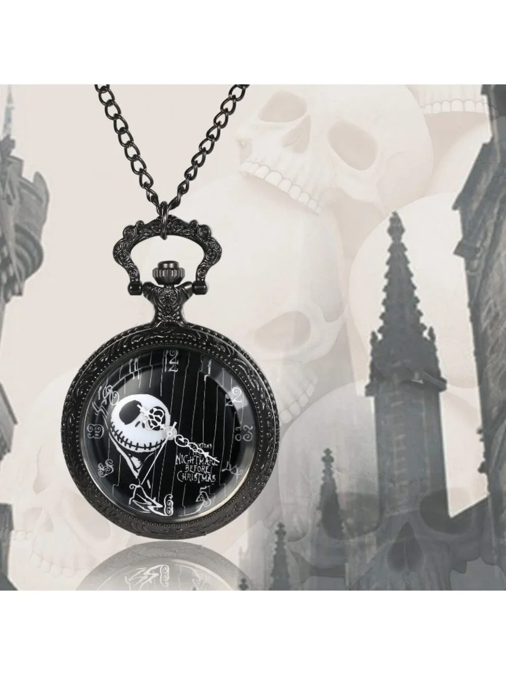 Unisex Black Analog Christmas Antique Quartz Pendant Chain Necklace Pocket Watch